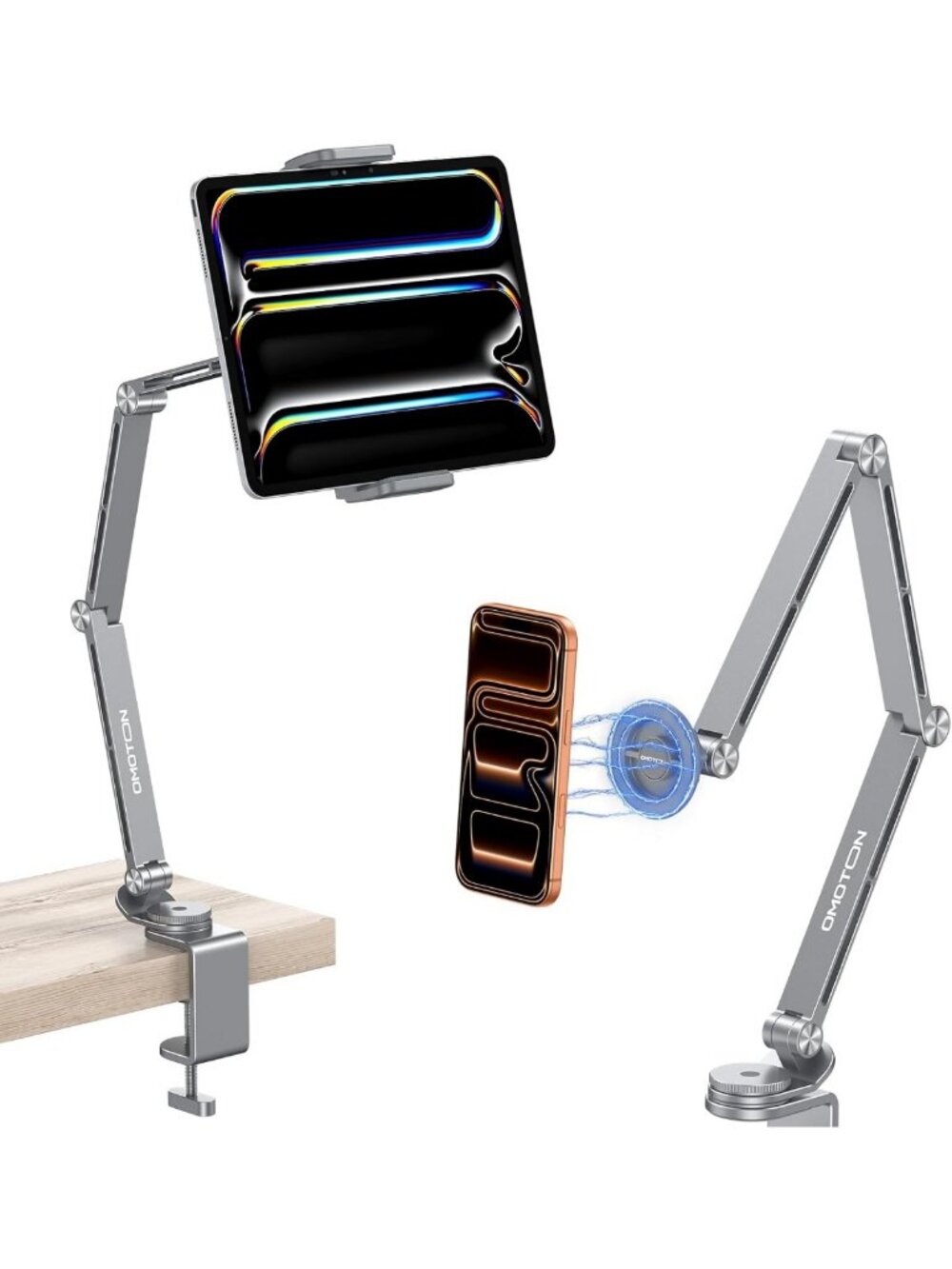 Adjustable Tablet Stand with 360° Rotation, Long Arm Phone Mount for iPad/iPhone